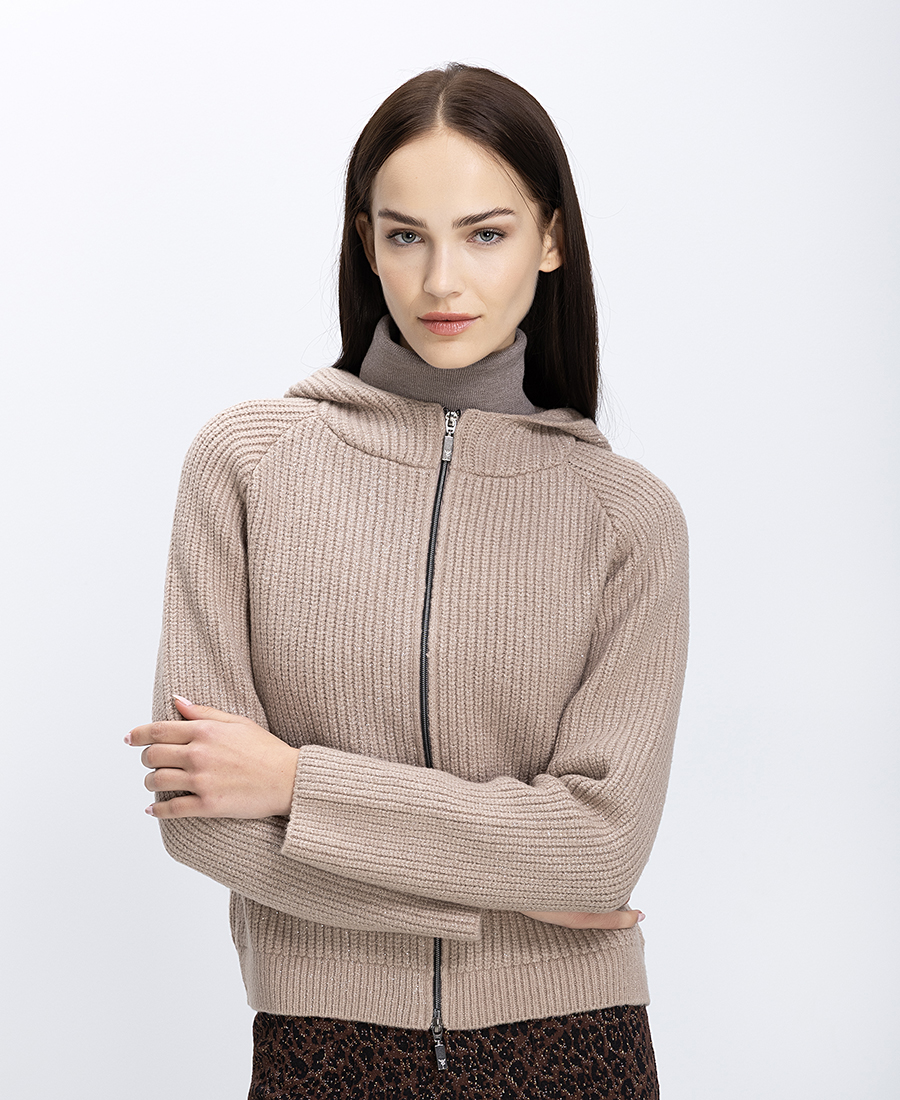 Monari Γυναικεία Πλεκτή Ζακέτα Με Κουκούλα