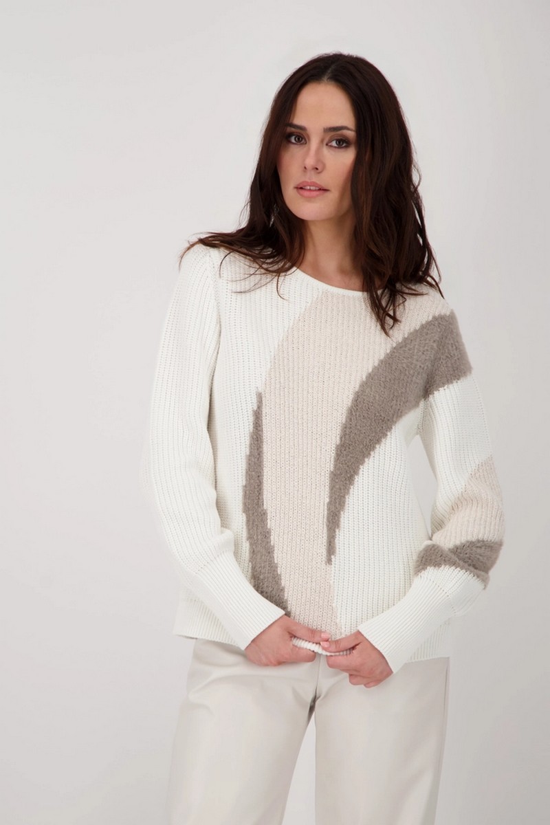 Monari Monari Γυναικείο Πουλόβερ με Λεπτομέρειες Lurex Regular Fit σε Εκρού