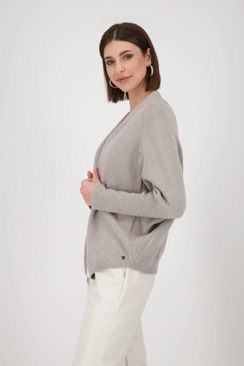Monari Γυναικεία Πλεκτή Ζακέτα με Παγιέτες και Λεπτομέρειες Lurex Oversized Fit σε Γκρι/Μπεζ φωτογραφία