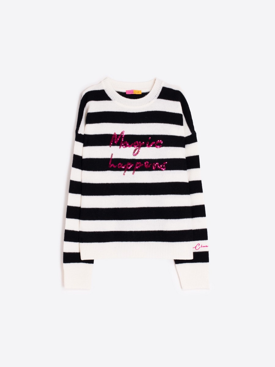 Vilagallo Γυναικείο Πλεκτό Regular Fit Μάλλινο Με Ρίγες Και Παγιέτες φωτογραφία