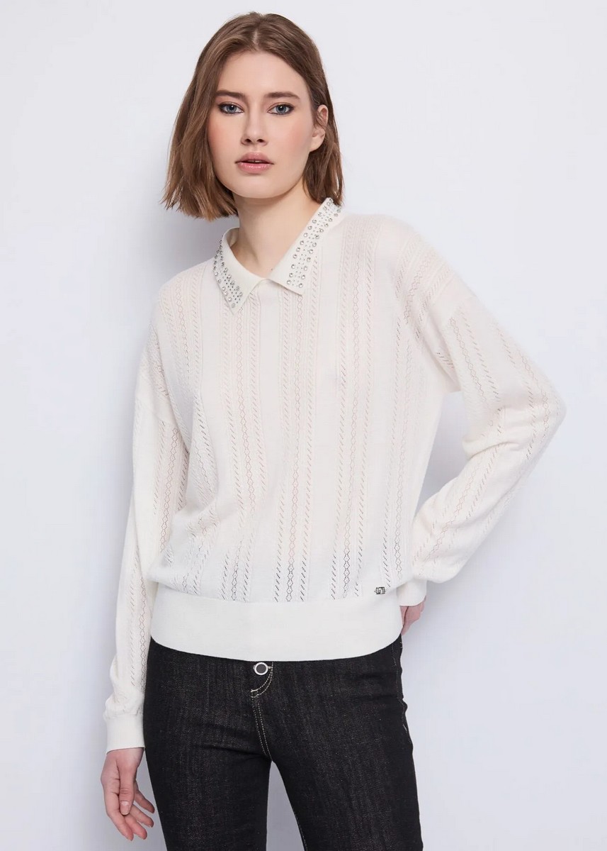 Gaudi Γυναικεία Πλεκτή Μπλούζα Με Γιακά Και Στρας