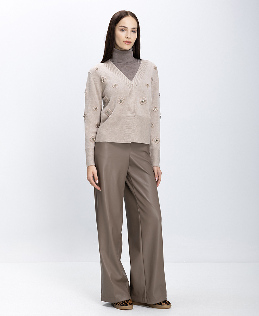 Luckylu Γυναικεία Πλεκτή Μπλούζα V Neck Με Διακοσμητικές Πέτρες φωτογραφία