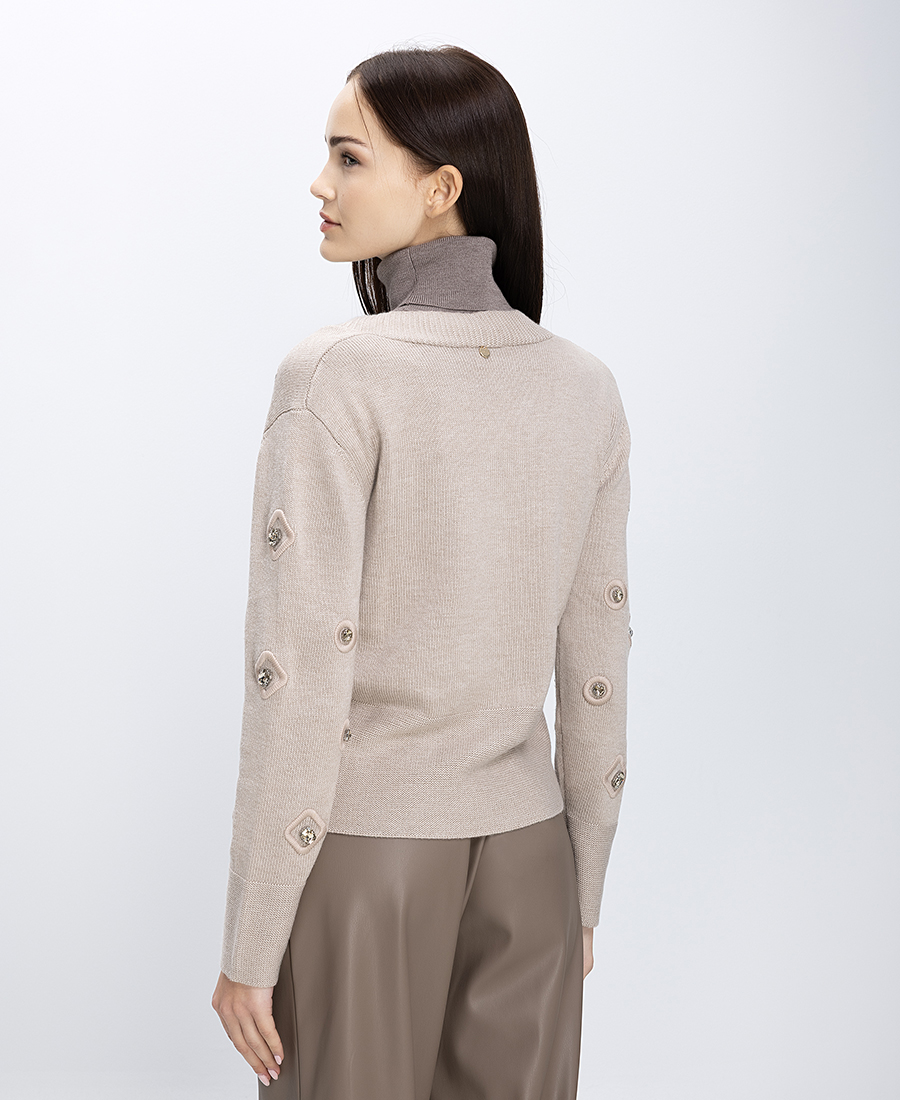 Luckylu Γυναικεία Πλεκτή Μπλούζα V Neck Με Διακοσμητικές Πέτρες φωτογραφία