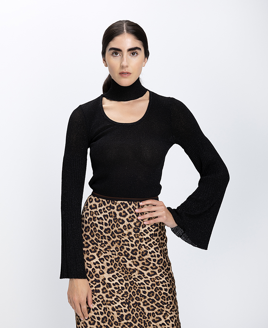 Luckylu Luckylu Γυναικεία Μπλούζα Μεταλλιζέ Με Cut Out Λαιμόκοψη