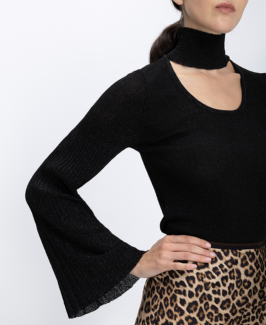 Luckylu Γυναικεία Μπλούζα Μεταλλιζέ Με Cut Out Λαιμόκοψη φωτογραφία