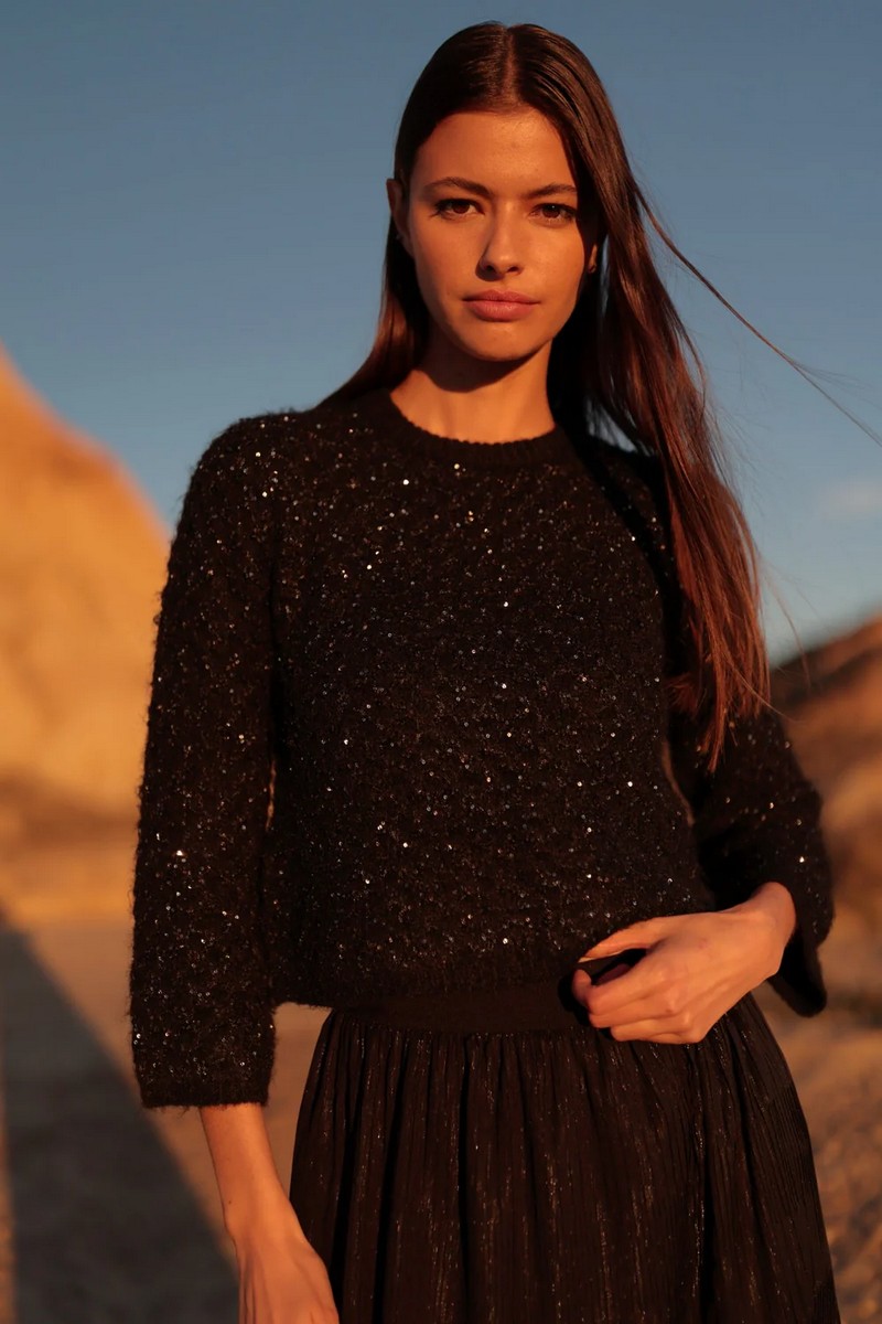 Luna Llena Luna Llena Γυναικείο Πλεκτό Regular Fit Με Λεπτομέρειες Από Παγιέτες Μαύρο