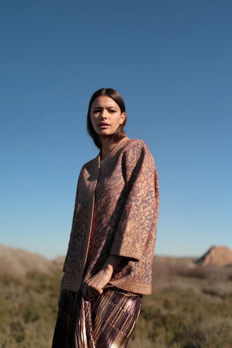 Luna Llena Luna Llena Γυναικείο Κιμονό Regular Fit Με Jacquard Σχέδιο Σε Μπεζ Τόνους