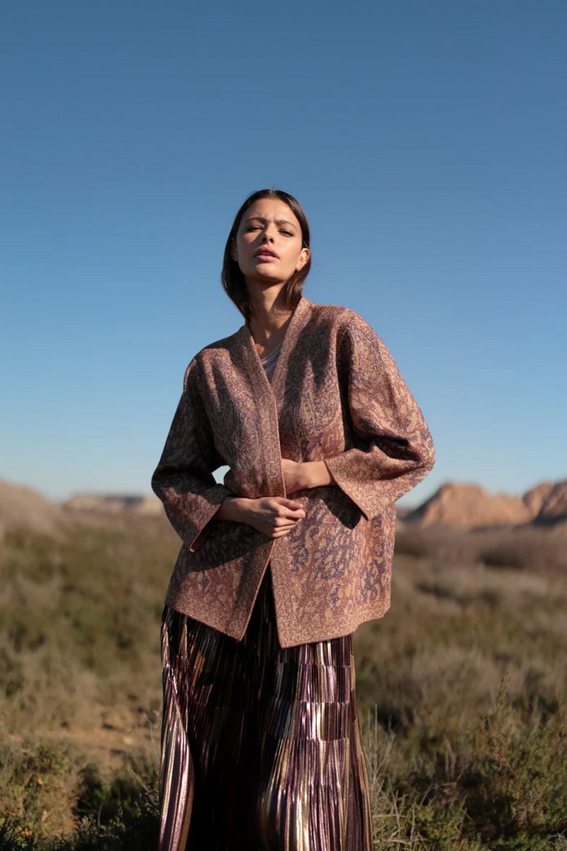 Luna Llena Γυναικείο Κιμονό Regular Fit Με Jacquard Σχέδιο Σε Μπεζ Τόνους φωτογραφία