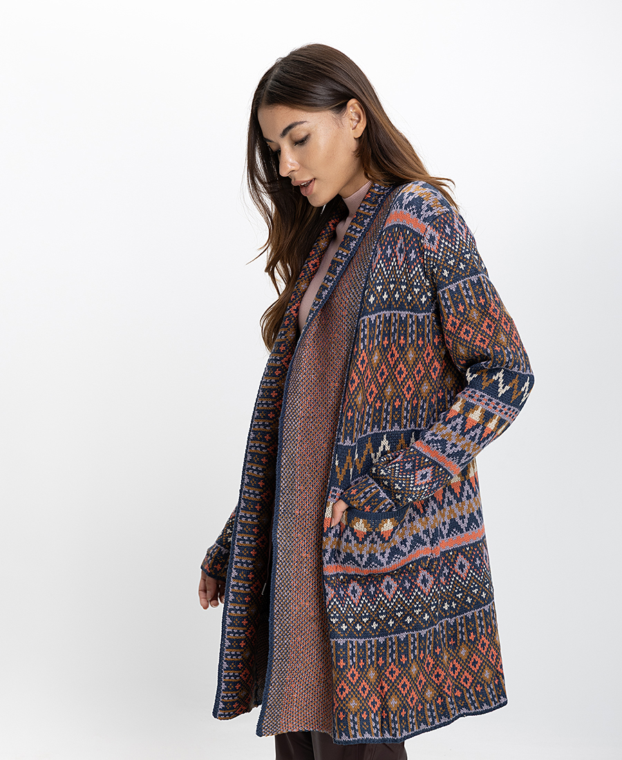 Luna Llena Luna Llena Γυναικεία Πλεκτή Ζακέτα Regular Fit Με Έθνικ Σχέδιο