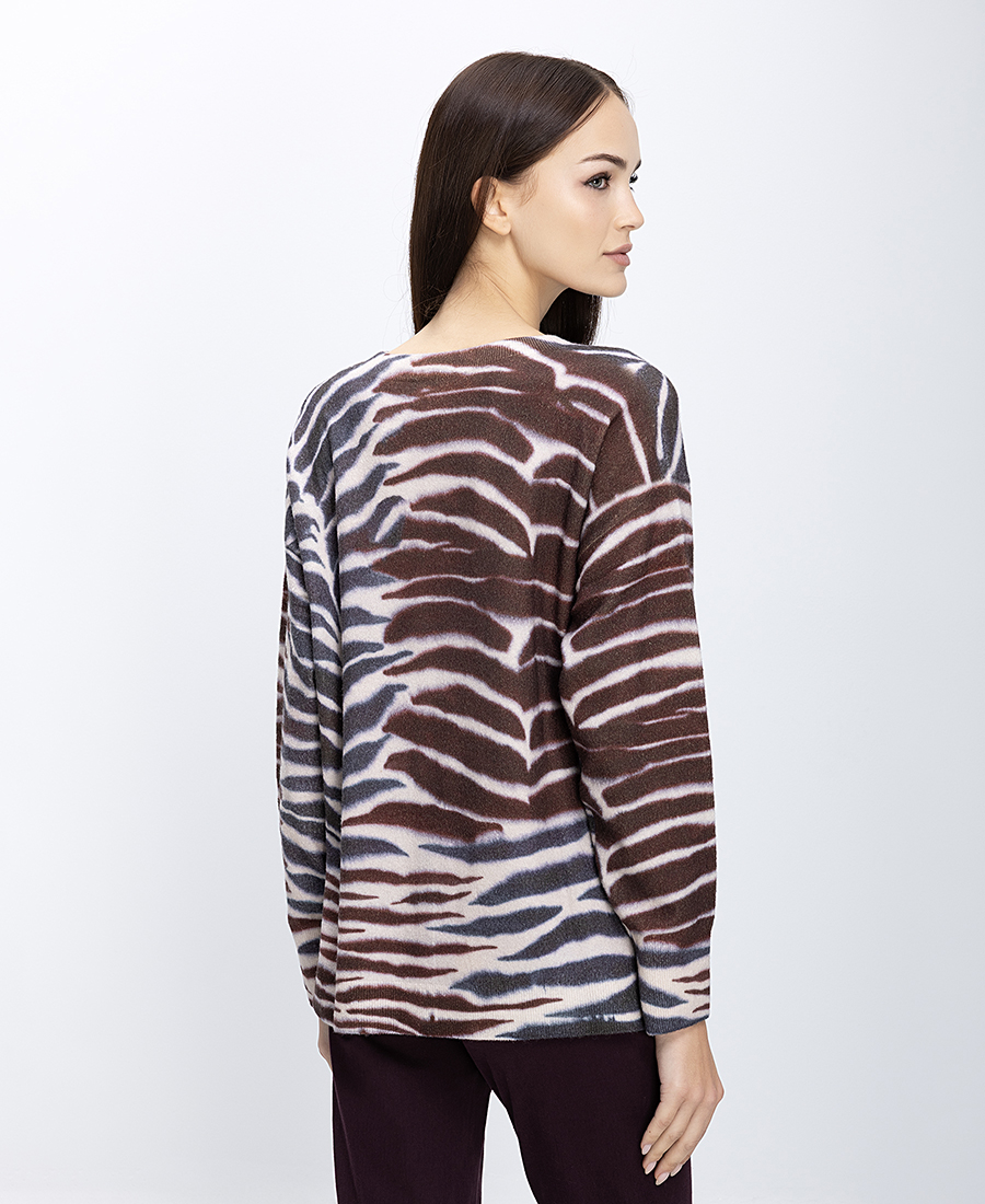 Elena Miro Elena Miro Γυναικείο Πλεκτό Με Animal Print Και Ασύμμετρο Τελείωμα - 3