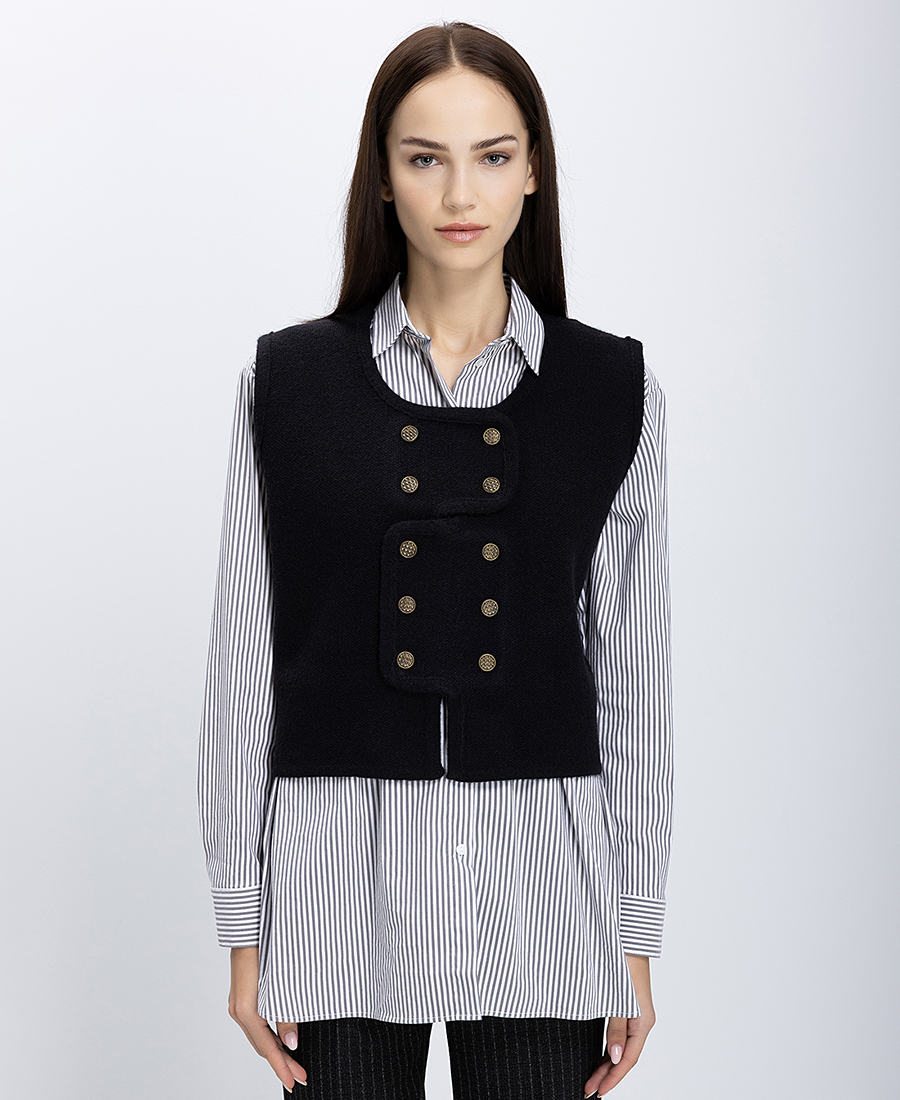 Skatie Skatie Γυναικείο Πλεκτό Γιλέκο Με Χρυσά Κουμπιά