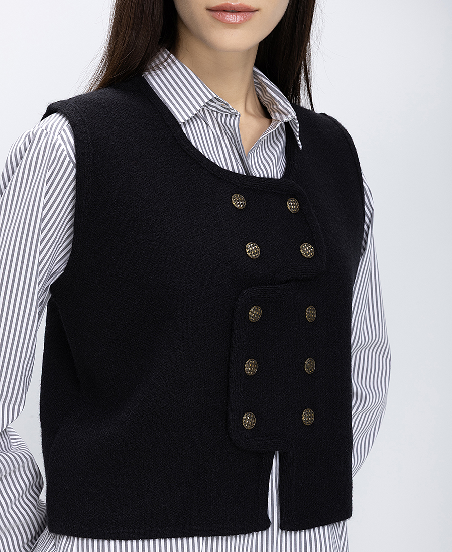 Skatie Γυναικείο Πλεκτό Γιλέκο Με Χρυσά Κουμπιά φωτογραφία