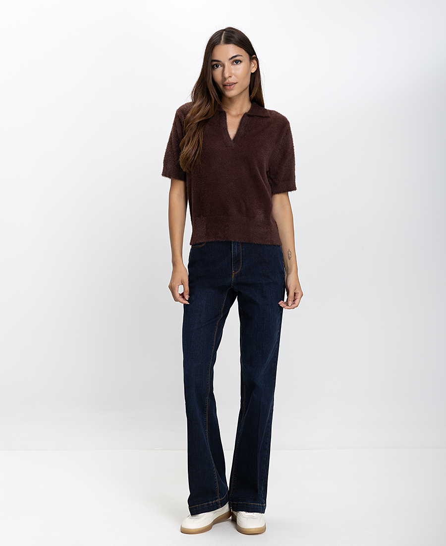 Anonyme Γυναικεία Πλεκτή Μπλούζα Regular Fit Με Γιακά Και Κοντά Μανίκια φωτογραφία