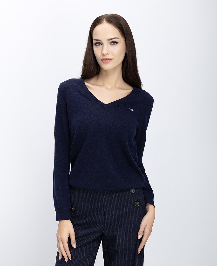 Gant Γυναικεία Πλεκτή Μπλούζα V-Neck Regular Fit Από Μαλλί