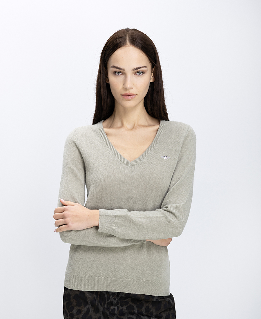 Gant Γυναικεία Πλεκτή Μπλούζα V-Neck Regular Fit Από Μαλλί