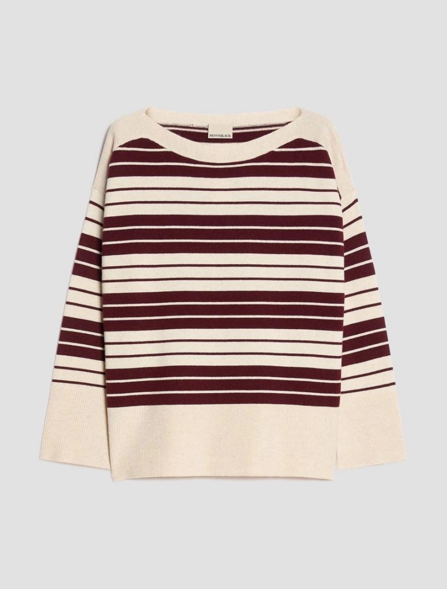 Penny Black Pennyblack Γυναικείο Ριγέ Πλεκτό Πουλόβερ Wool Blend Straight Fit Για Smart Casual Εμφανίσεις - 5