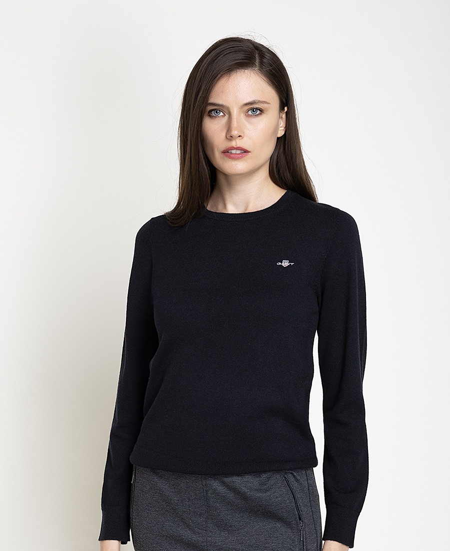 Gant Γυναικείο Μονόχρωμο Πλεκτό Από Μαλλί Merino Και Βαμβάκι Regular Fit Για Smart Casual Εμφανίσεις