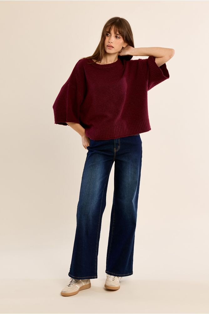 Molly Bracken Γυναικείο Μονόχρωμο Πλεκτό Με Μανίκια 3/4 Loose Fit Για All-Day Εμφανίσεις