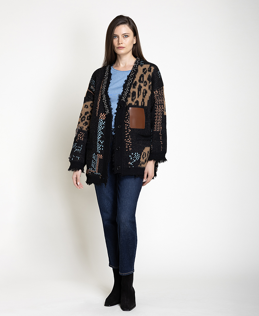 Paper Lace Γυναικεία Εμπριμέ Πλεκτή Ζακέτα Με Animal Print Και Διακοσμητικές Πέτρες Για Statement All-Day Εμφανίσεις