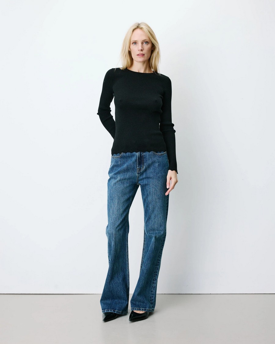 Grace & Mila Γυναικείο Μονόχρωμο Πλεκτό Slim Fit Με Lurex Και Openwork Τελειώματα Για Elegant Casual Εμφανίσεις