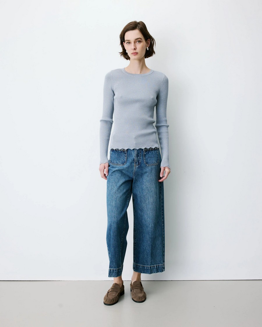 Grace & Mila Γυναικείο Μονόχρωμο Πλεκτό Slim Fit Με Lurex Και Openwork Τελειώματα Για Elegant Casual Εμφανίσεις
