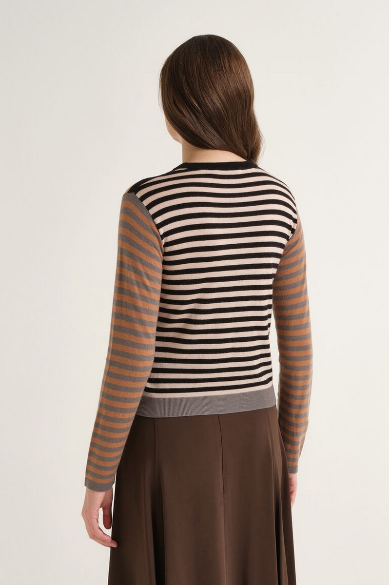 Maliparmi Maliparmi Γυναικείο Camel Color Block Πλεκτό Πουλόβερ Regular Fit Με Intarsia Ρίγες Viscose Blend Και Μαλλί Για Elegant Casual Εμφανίσεις - 3