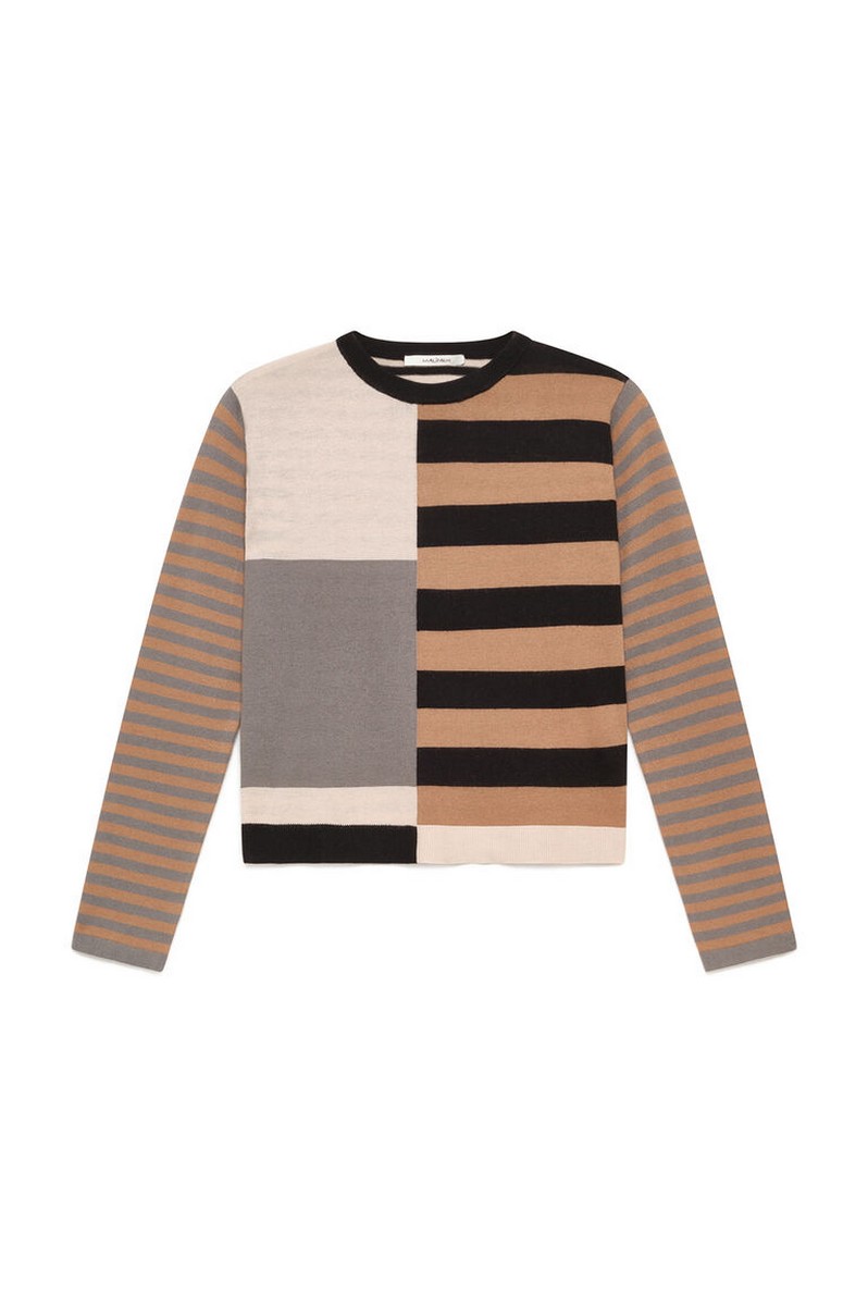 Maliparmi Maliparmi Γυναικείο Camel Color Block Πλεκτό Πουλόβερ Regular Fit Με Intarsia Ρίγες Viscose Blend Και Μαλλί Για Elegant Casual Εμφανίσεις - 4