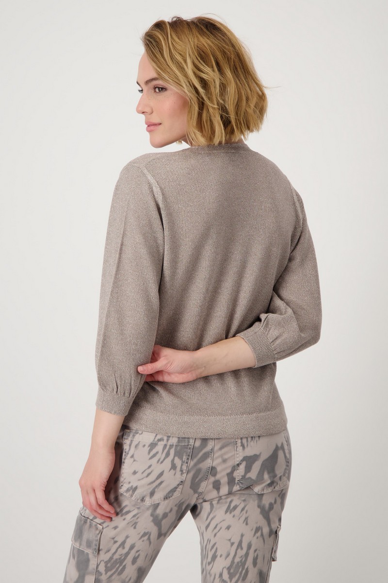 Monari Γυναικείο Πλεκτό Lurex με V-Λαιμόκοψη σε Μπεζ φωτογραφία