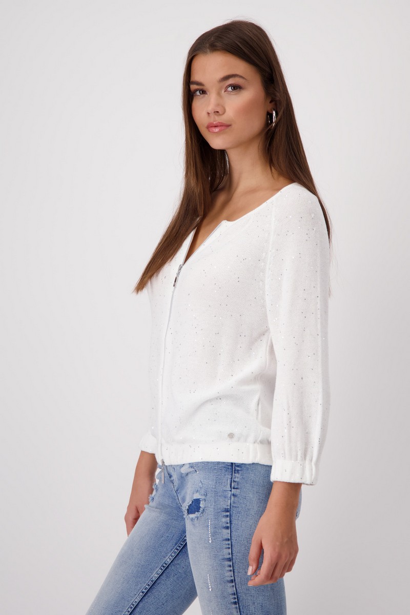 Monari Γυναικεία Ζακέτα με Φερμουάρ και Παγιέτες σε Υπόλευκο φωτογραφία