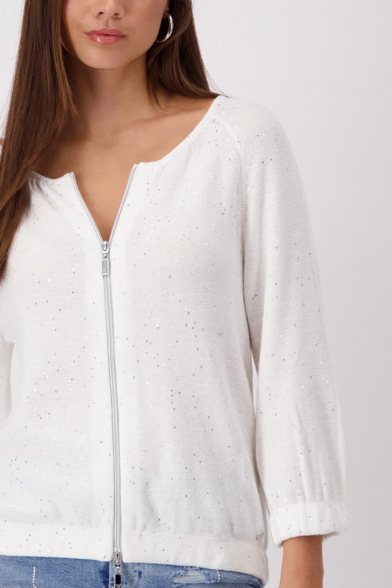 Monari Γυναικεία Ζακέτα με Φερμουάρ και Παγιέτες σε Υπόλευκο φωτογραφία