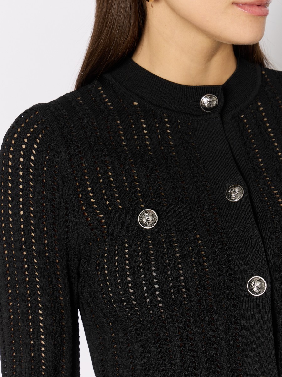 Berenice Γυναικεία Ζακέτα Slim Fit Από Διάτρητο Πλεκτό Με Μεταλλικά Κουμπιά Μαύρη φωτογραφία