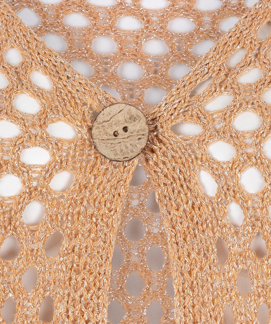 EsQualo Γυναικεία Πλεκτή Ζακέτα Lurex με Κουμπί Regular Fit σε Nude φωτογραφία