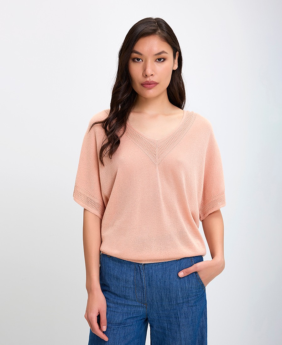 EsQualo EsQualo Γυναικεία Πλεκτή Μπλούζα με Lurex Regular Fit σε Ανοιχτό Ροζ