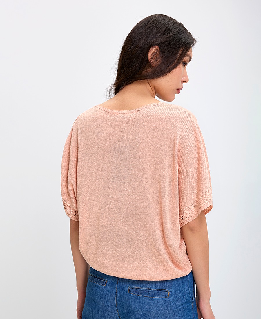 EsQualo Γυναικεία Πλεκτή Μπλούζα με Lurex Regular Fit σε Ανοιχτό Ροζ φωτογραφία