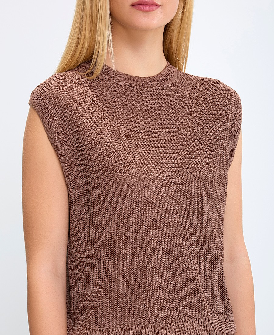 Seventy Venezia Γυναικείο Πλεκτό Αμάνικο Τοπ με Στρογγυλή Λαιμόκοψη σε Καφέ φωτογραφία