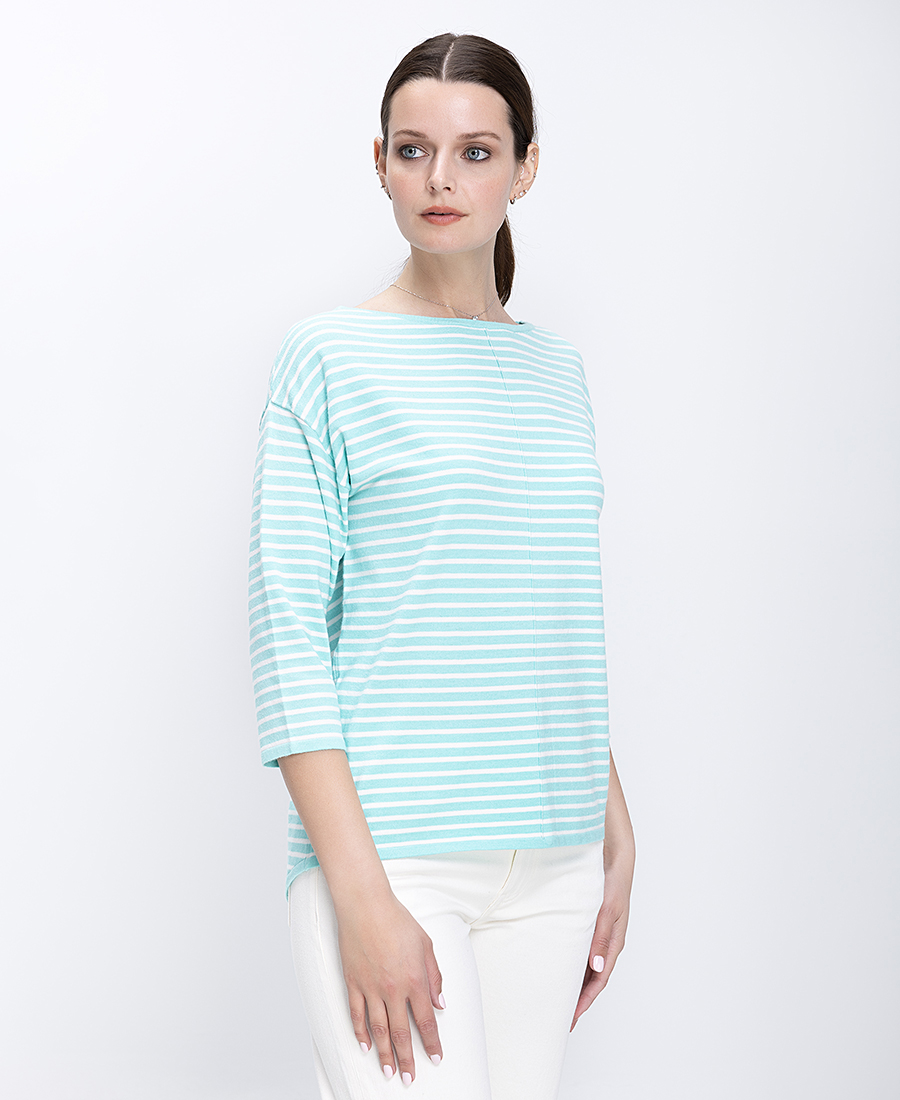 Γυναικείο Πλεκτό Με Ριγέ Σχέδιο Και Boat Λαιμόκοψη