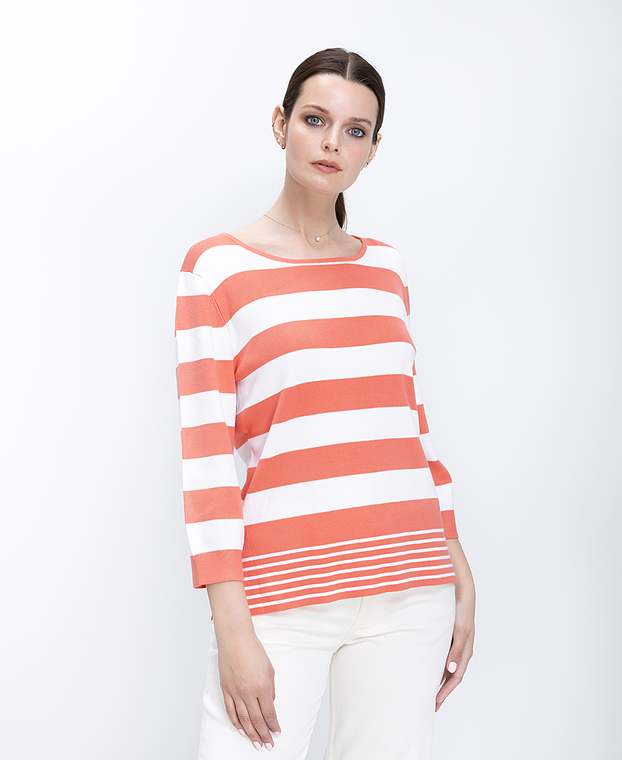 Γυναικείο Πλεκτό Με Ριγέ Σχέδιο Και Boat Λαιμόκοψη