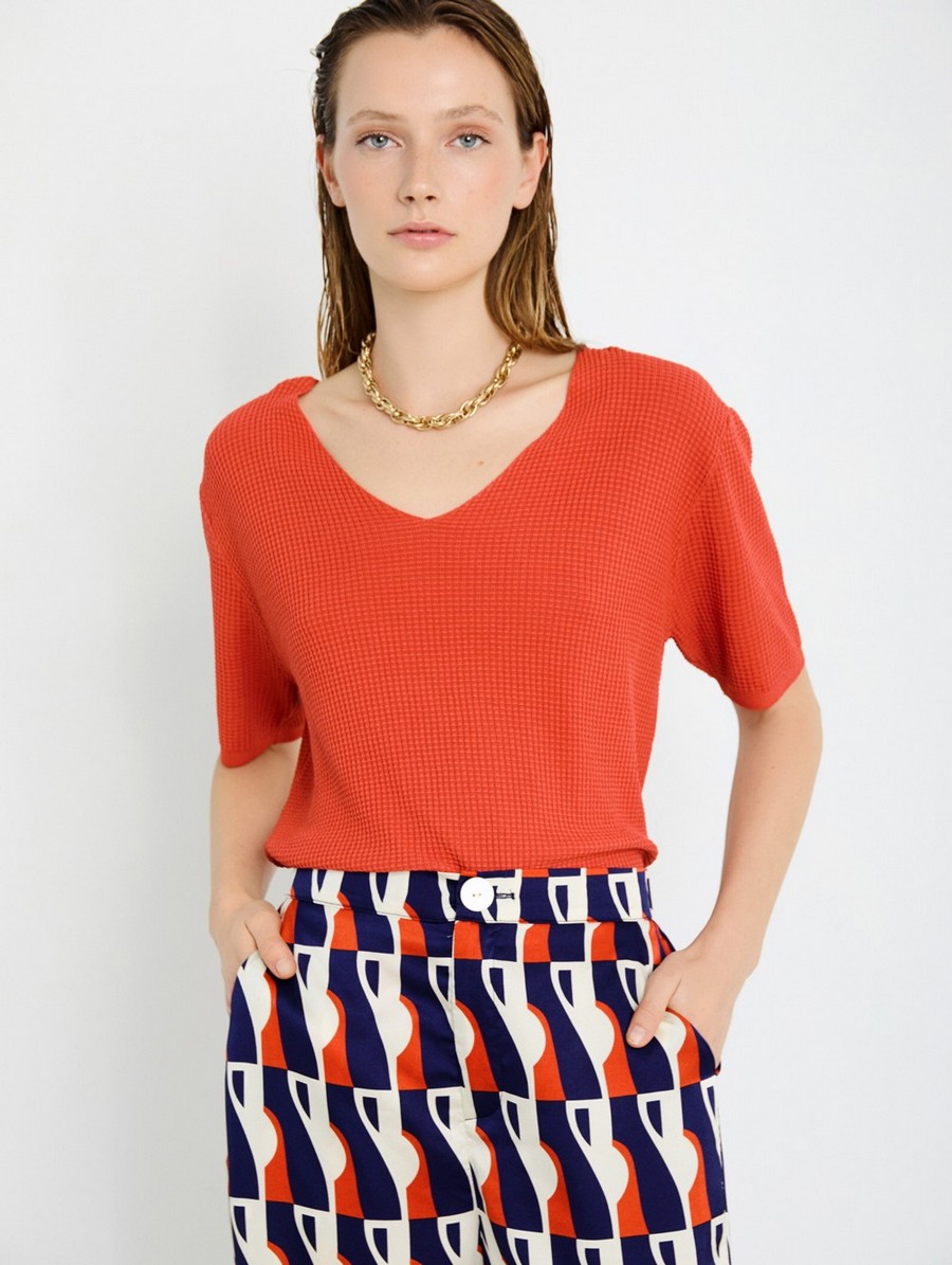 Skatie Γυναικείο Top Πλεκτό Με Υφή Και V Λαιμόκοψη