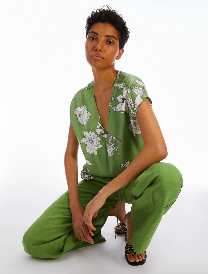 Penny Black PennyBlack Floral Twill Top σε Πράσινο Εμπριμέ