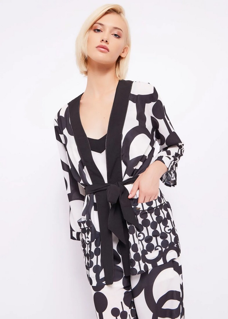 Gaudi Gaudi Ζακέτα Κιμονό Printed Georgette σε Ασπρόμαυρο