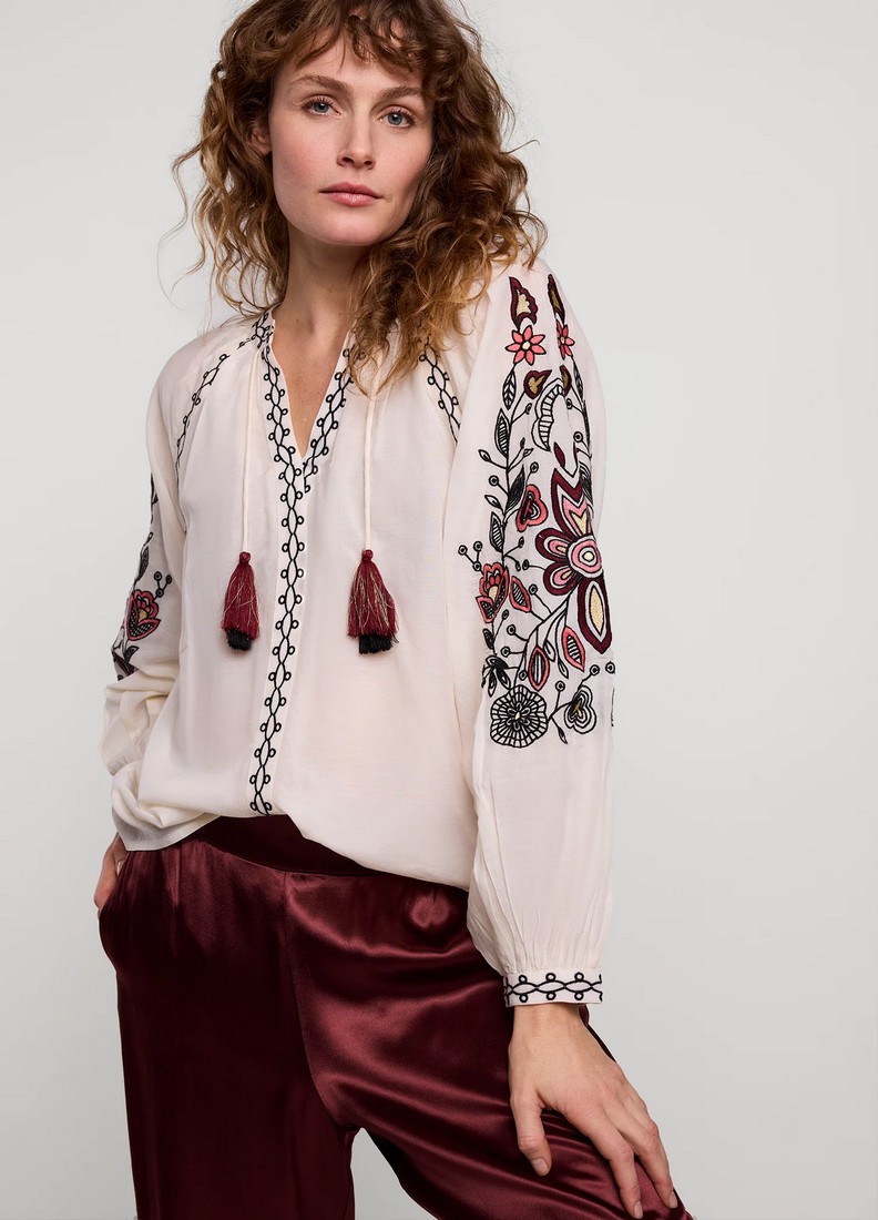 Summum Μπλούζα Voile με Kέντημα σε Ivory