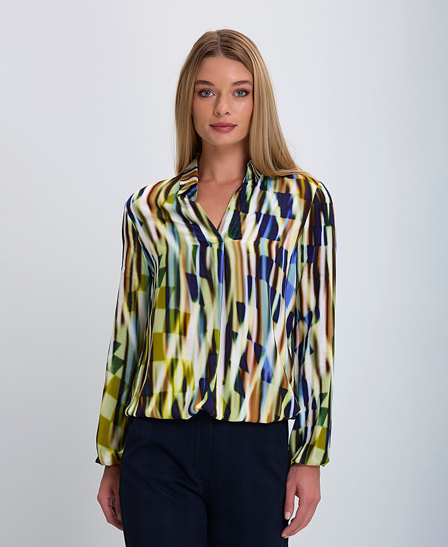 Bianca Bianca Γυναικεία Printed Μπλούζα με V Λαιμόκοψη σε Εμπριμέ