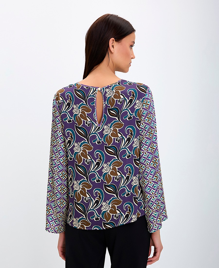 Γυναικείο Εμπριμέ Μπλουζάκι Βισκόζη Μωβ φωτογραφία