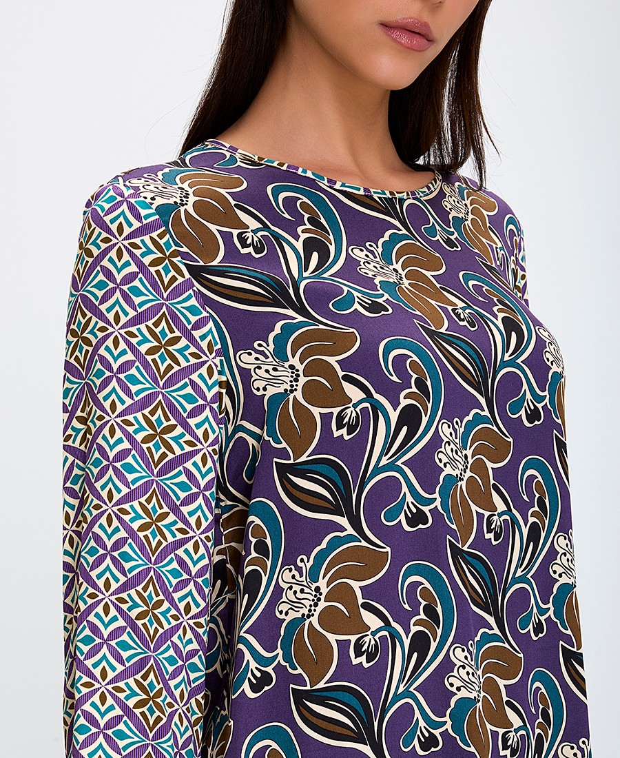 Γυναικείο Εμπριμέ Μπλουζάκι Βισκόζη Μωβ φωτογραφία