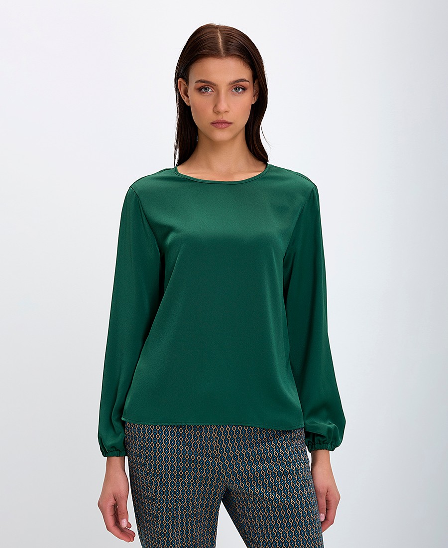 Γυναικεία Μπλούζα Μακρυμάνικη με Στρογγυλή Λαιμόκοψη σε Πράσινο