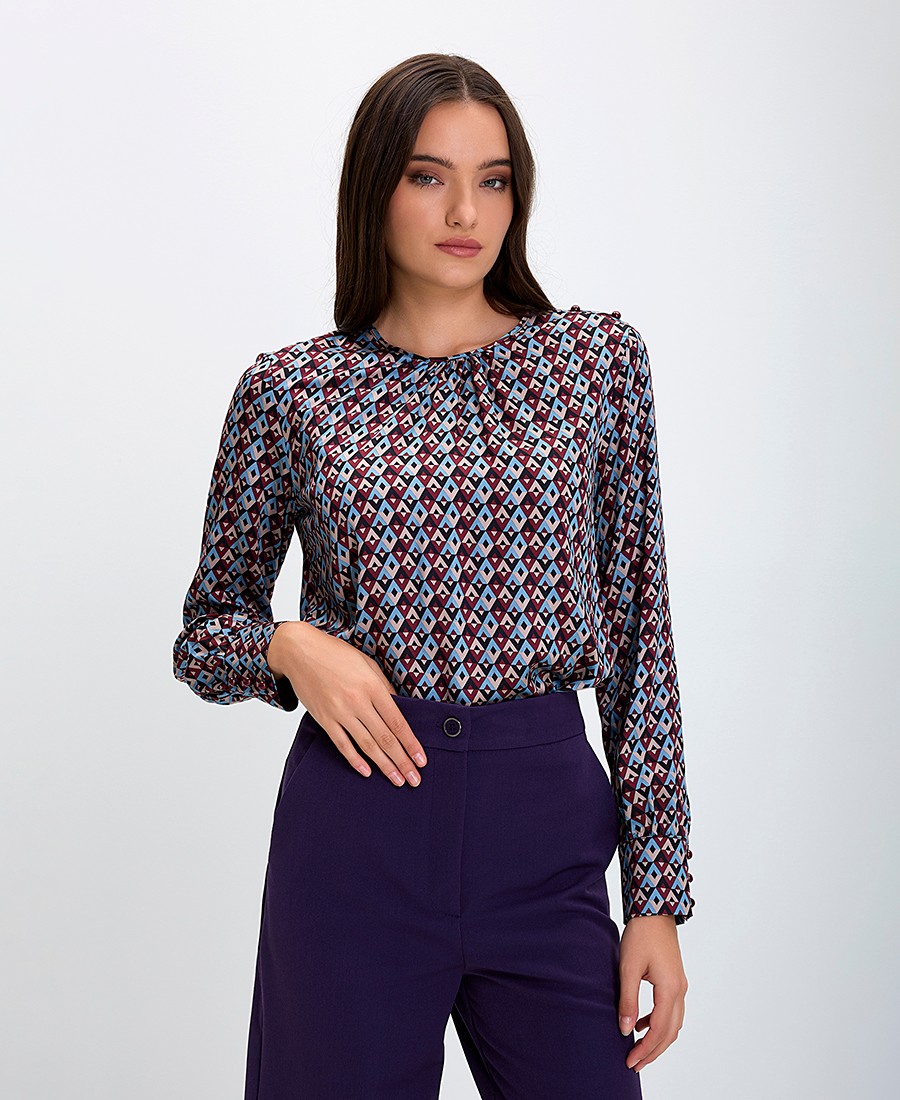 Γυναικεία Μπλούζα με Γεωμετρικό Μοτίβο σε Εμπριμέ