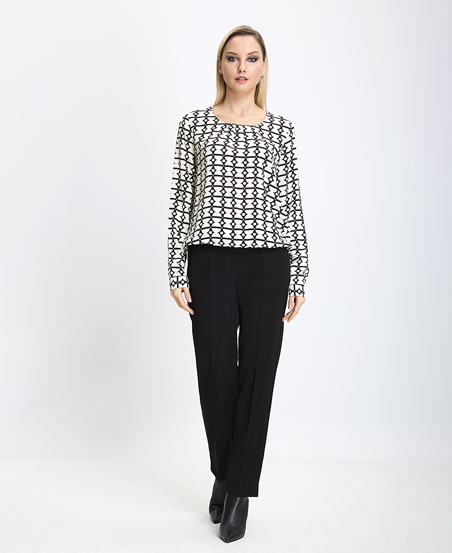 Γυναικεία Μπλούζα με Στρογγυλή Λαιμόκοψη Regular Fit Βαμβάκι Εμπριμέ Άσπρο-Μαύρο φωτογραφία