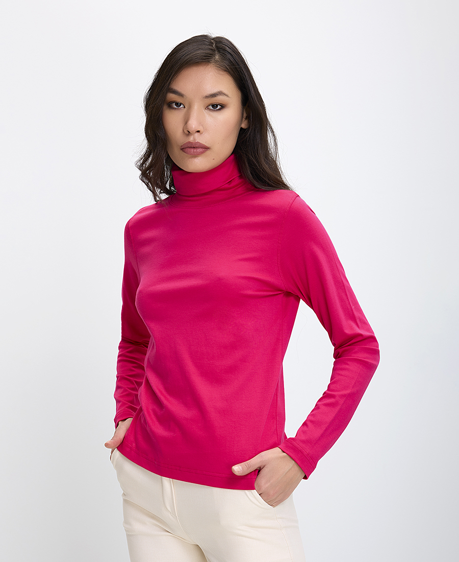 Γυναικεία Μακρυμάνικη Μπλούζα με Ζιβάγκο Slim Fit σε Φούξια