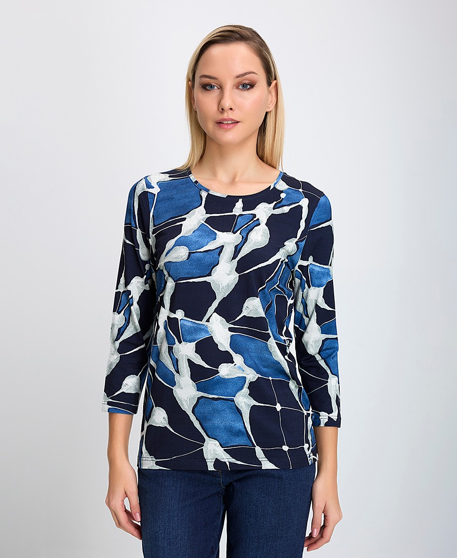 Γυναικεία Μπλούζα με Λαιμόκοψη Regular Fit Ecovero Lenzing Εμπριμέ