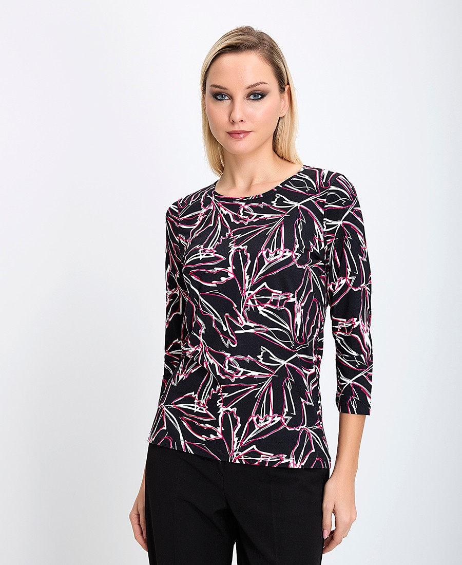 Clarina Γυναικεία Μπλούζα Ecovero Lenzing (Οικολογική Ίνα) με Στρογγυλή Λαιμόκοψη Εμπριμέ